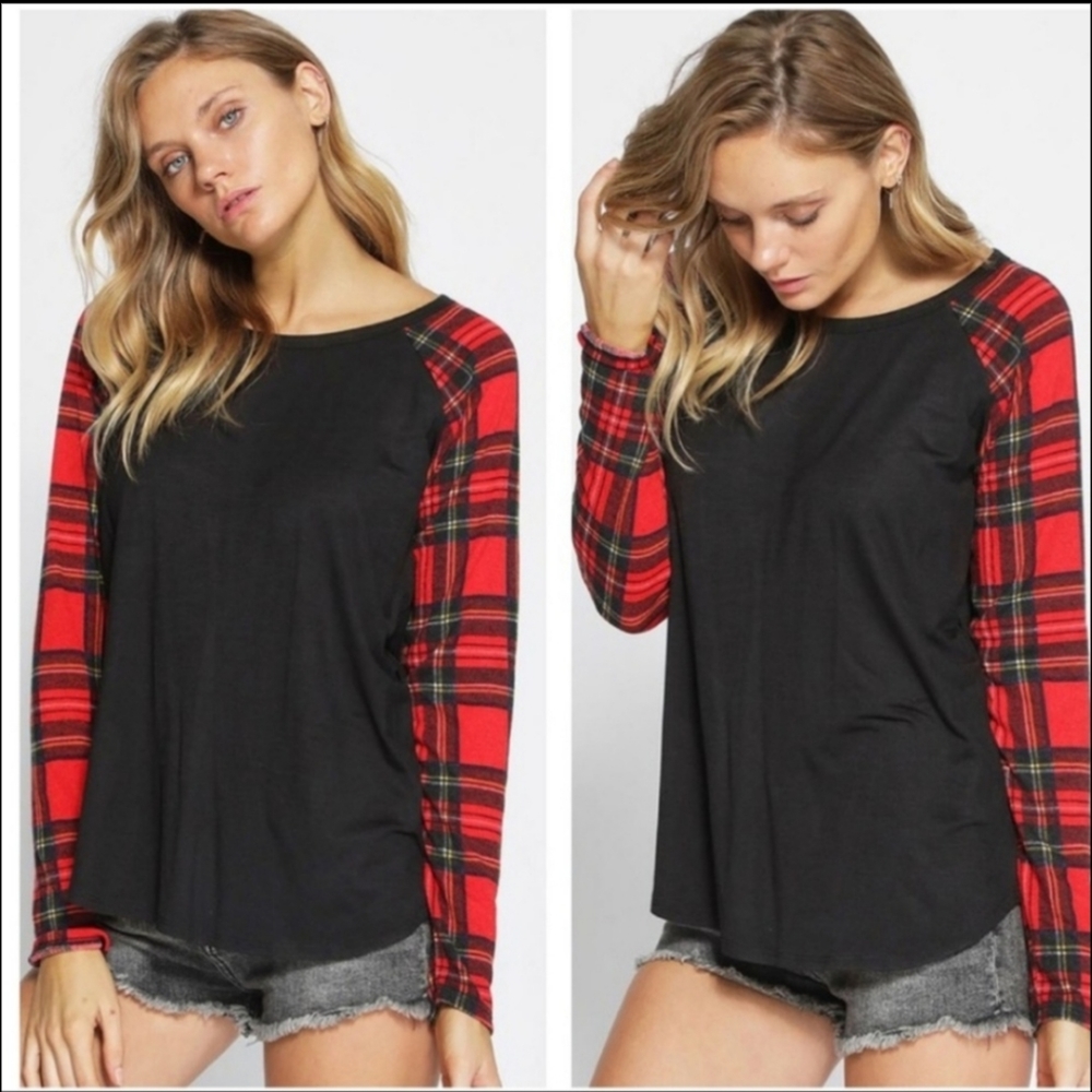 Plaid sleeves long sleeve shirt large